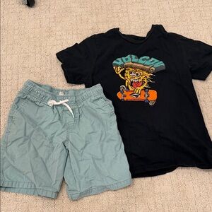Volcom Kids Black Graphic Tee with Teal Shorts